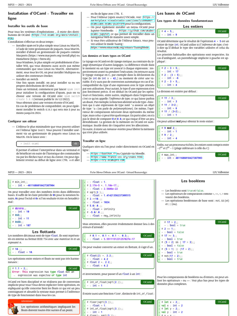 Débuter avec OCaml : Guide d'installation | PDF | Booléen ...