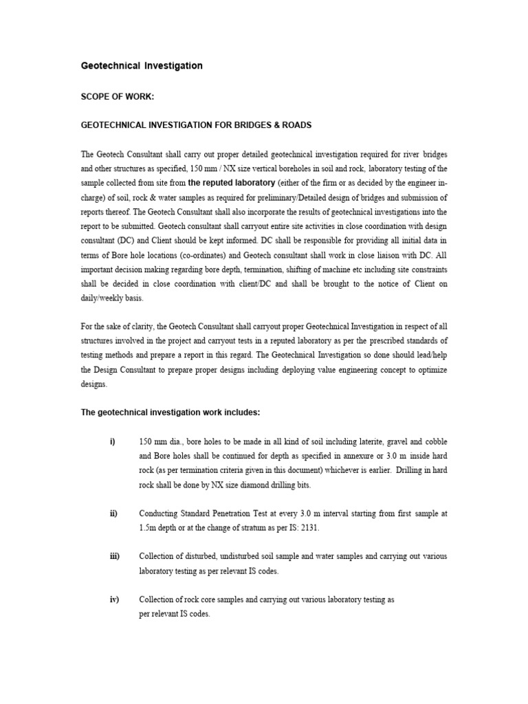 Geotechnical Investigation for Bridges & Roads | PDF | Borehole ...
