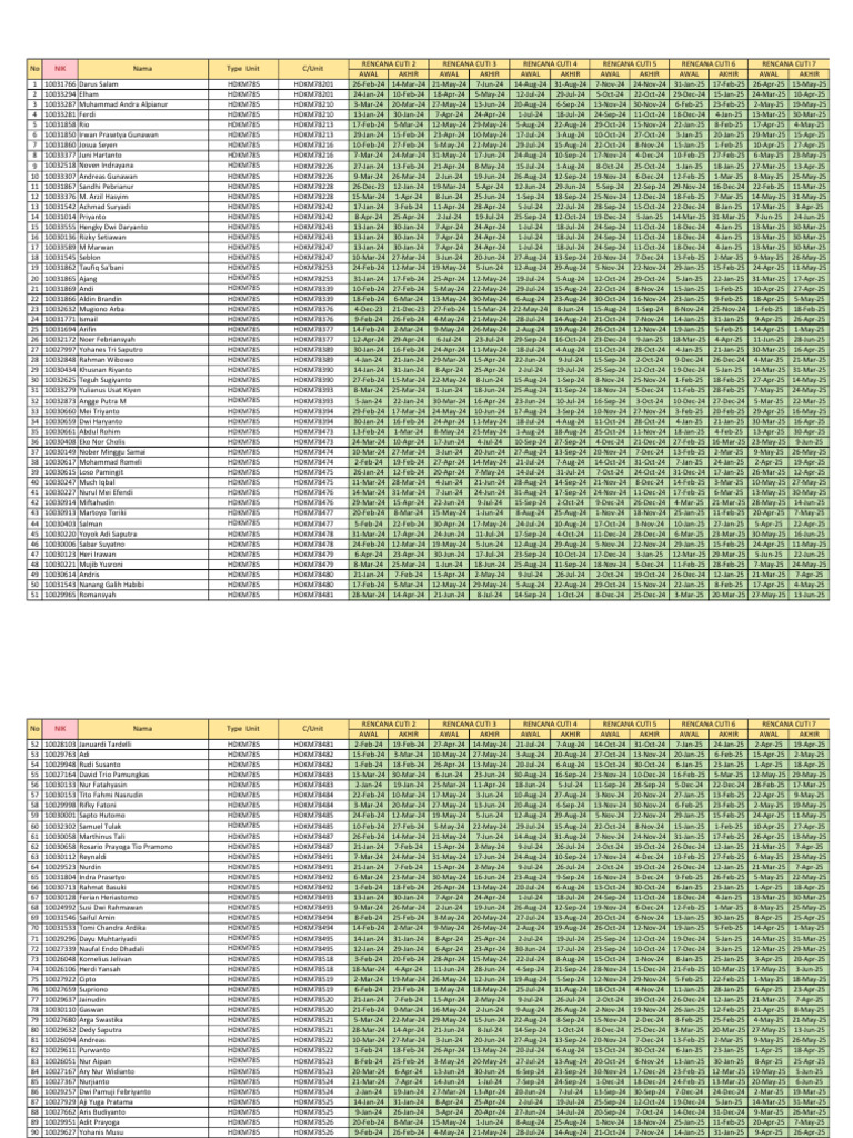 Roster Cuti 2024 HD78, HD465 | PDF | Travel | Home & Garden
