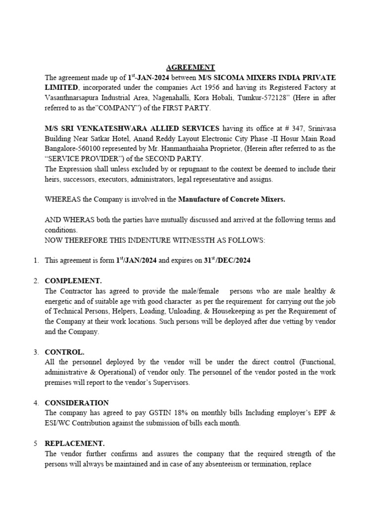 Agreement Draft Manpower-2023 | PDF | Employment | Private Law
