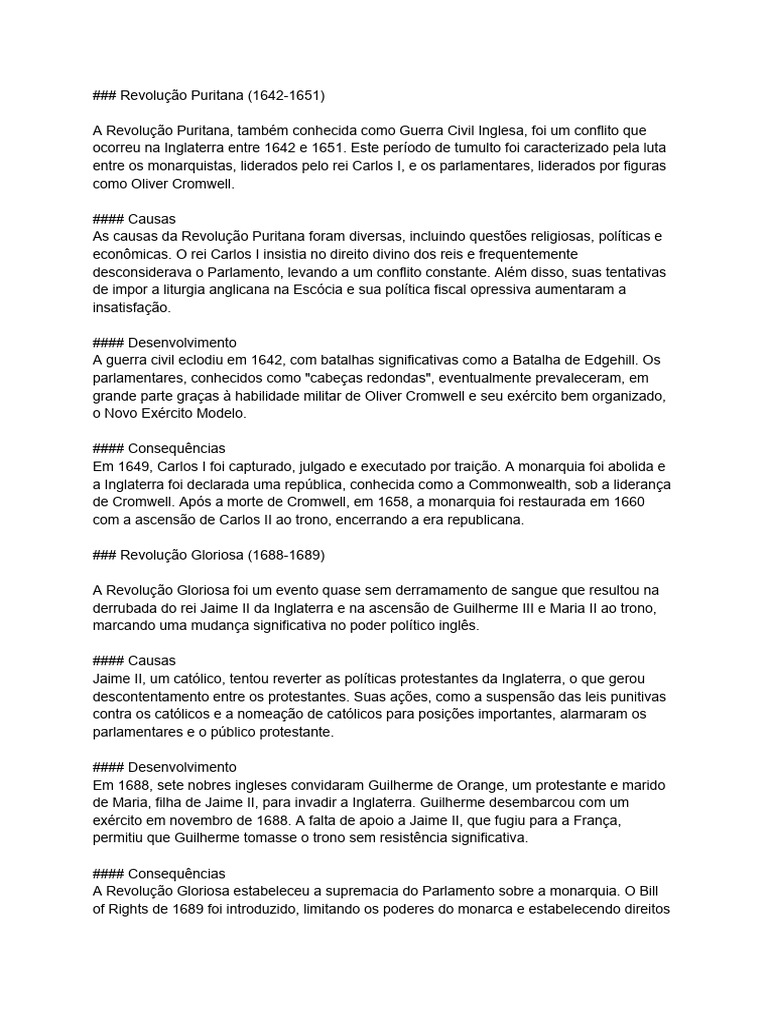 Revoluções Puritana e Gloriosa na Inglaterra | PDF | Revolução Francesa ...