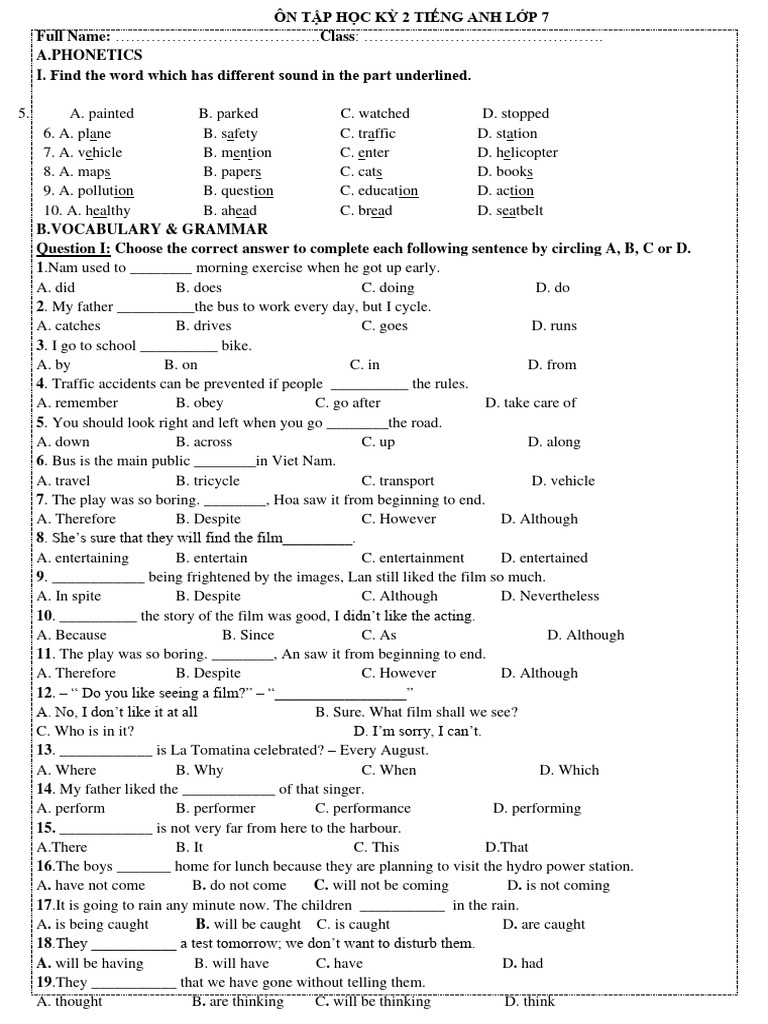 English Practice for 7th Grade Exam | PDF