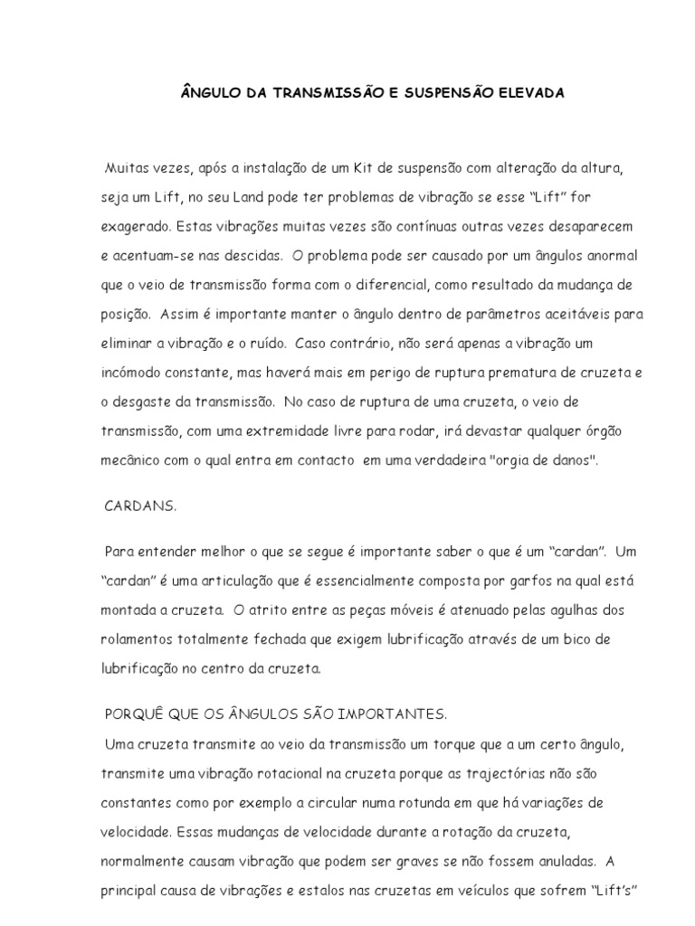 Ângulos de Transmissão em Suspensões Lift | PDF | Suspensão (veículo) |  Engenharia Mecânica