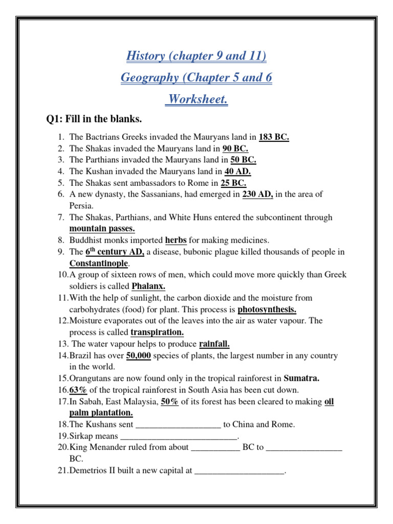 History and Geography Worksheet. | PDF