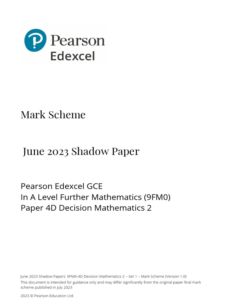 June 2023 Decision Maths 2 Mark Scheme | PDF | Differential Equations ...