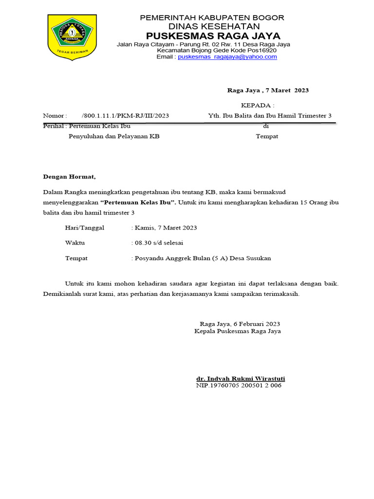 Surat Undangan Kelas Ibu | PDF