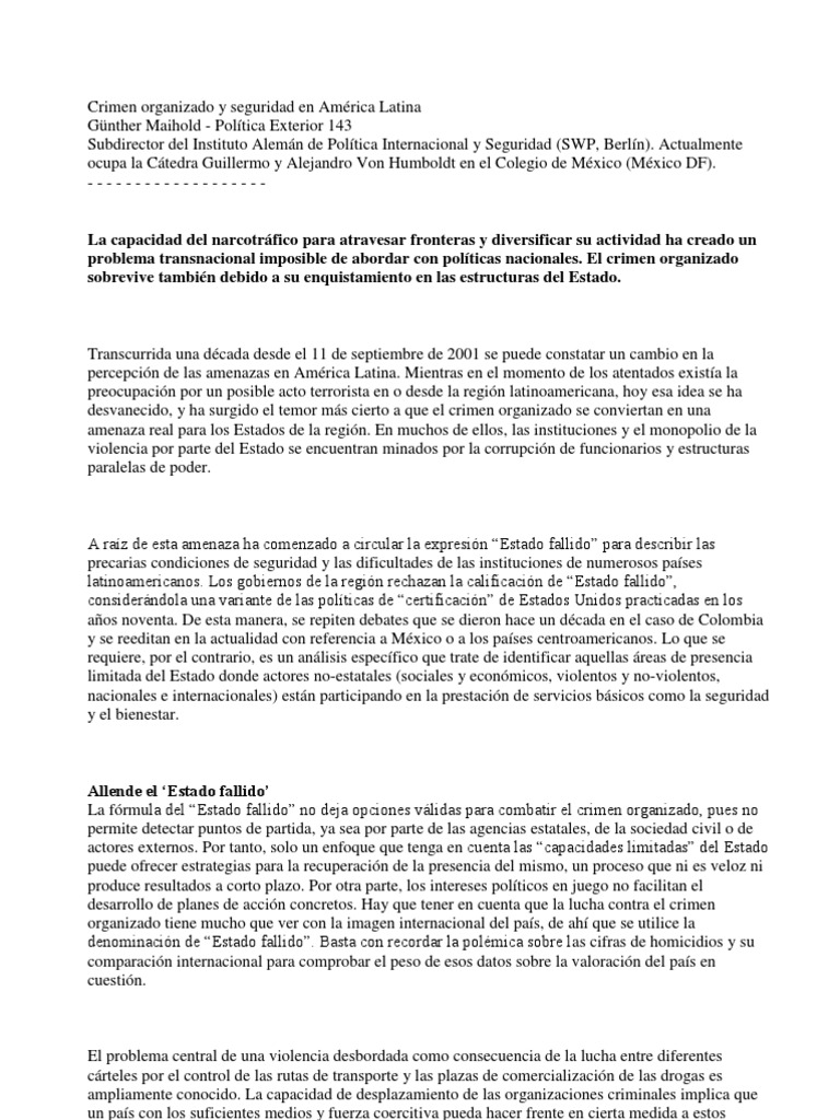 Crimen Organizado y Seguridad en América Latina | PDF | Finanzas y ...