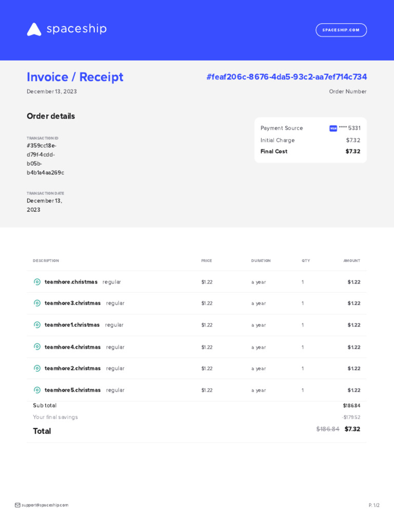 Spaceship | PDF | Receipt