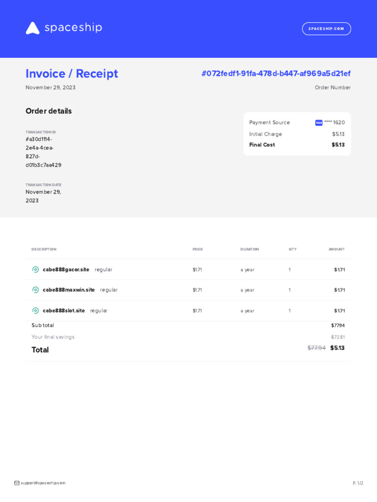 Invoice for cabe888slot Purchase | PDF | Receipt