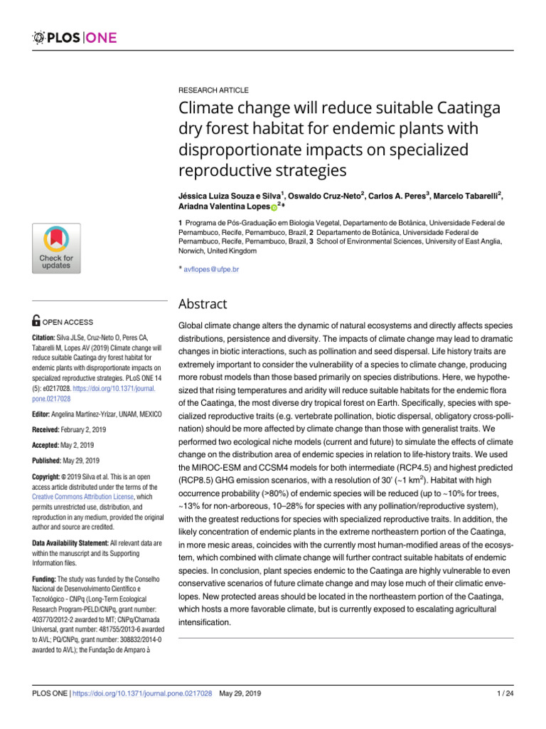 Climate Change Will Reduce Suitable Caatinga | PDF | Receiver Operating ...
