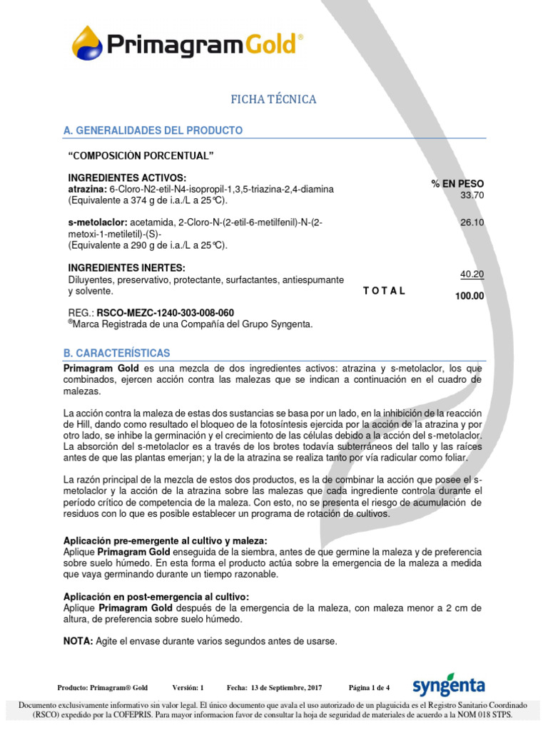 Fichatecnica Primagram Gold | PDF | Botánica | Plantas