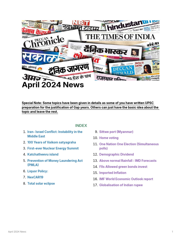 April 2024 Global News Highlights | PDF | Economic Growth | Monsoon