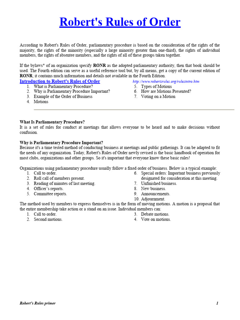 Roberts Rules - The Basics | PDF | Committee | Parliamentary Procedure