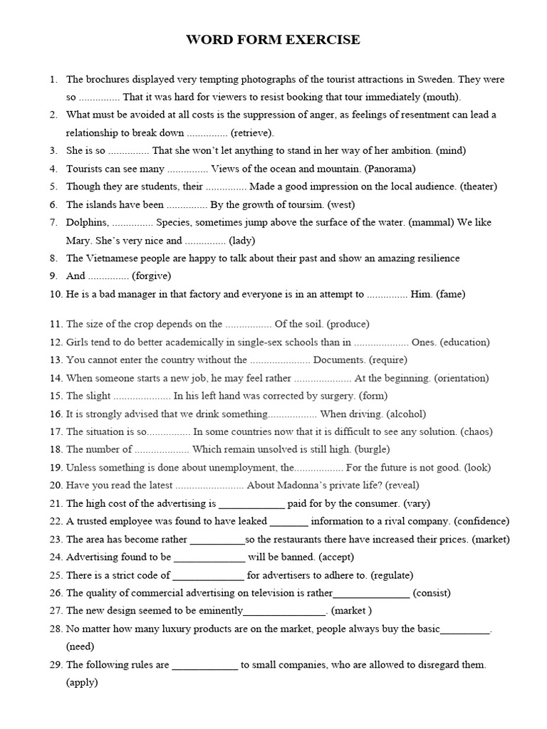 Word Form Exercise | Download Free PDF | Advertising