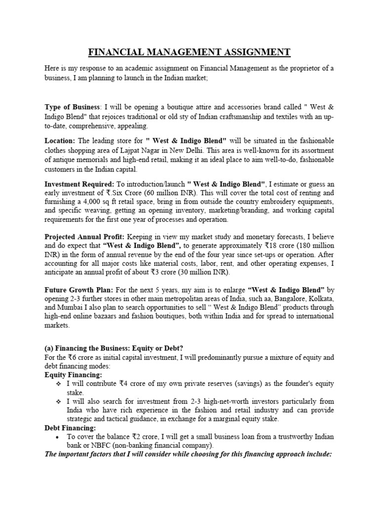Financial Management for West & Indigo Blend | PDF | Net Present Value ...