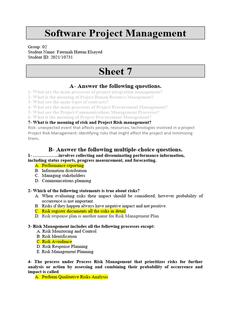 Sheet 7 Students - Solved | PDF | Risk | Risk Management