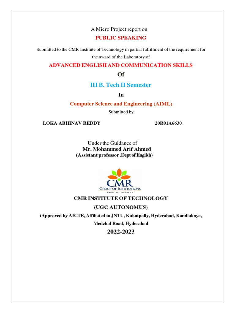 Public Speaking Micro Project Report | PDF | Public Speaking | Human ...