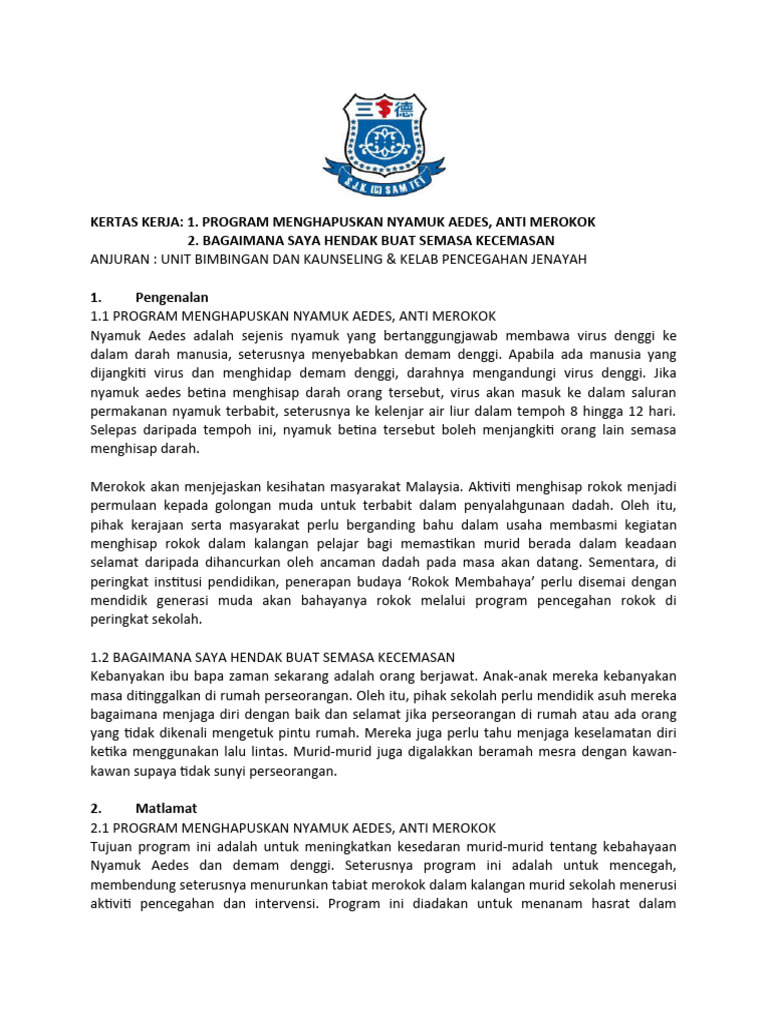 Program Kesedaran Nyamuk Aedes dan Merokok | PDF | Karier & Perkembangan