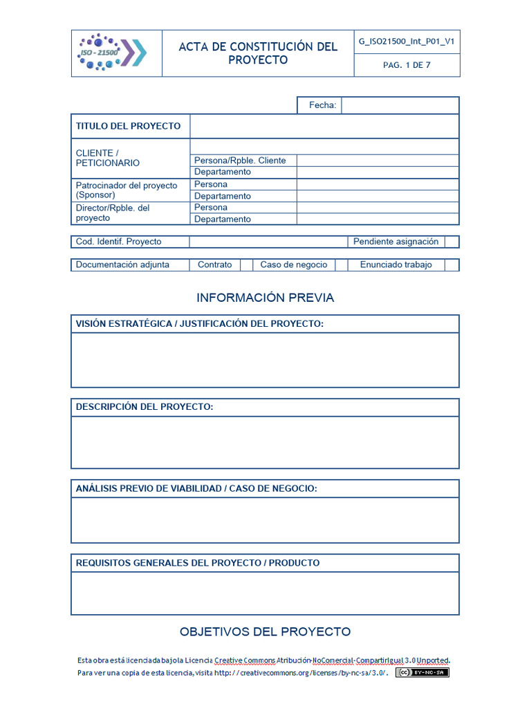Plantilla ISO21500 Acta Constitucion Proyecto | PDF | Presupuesto ...