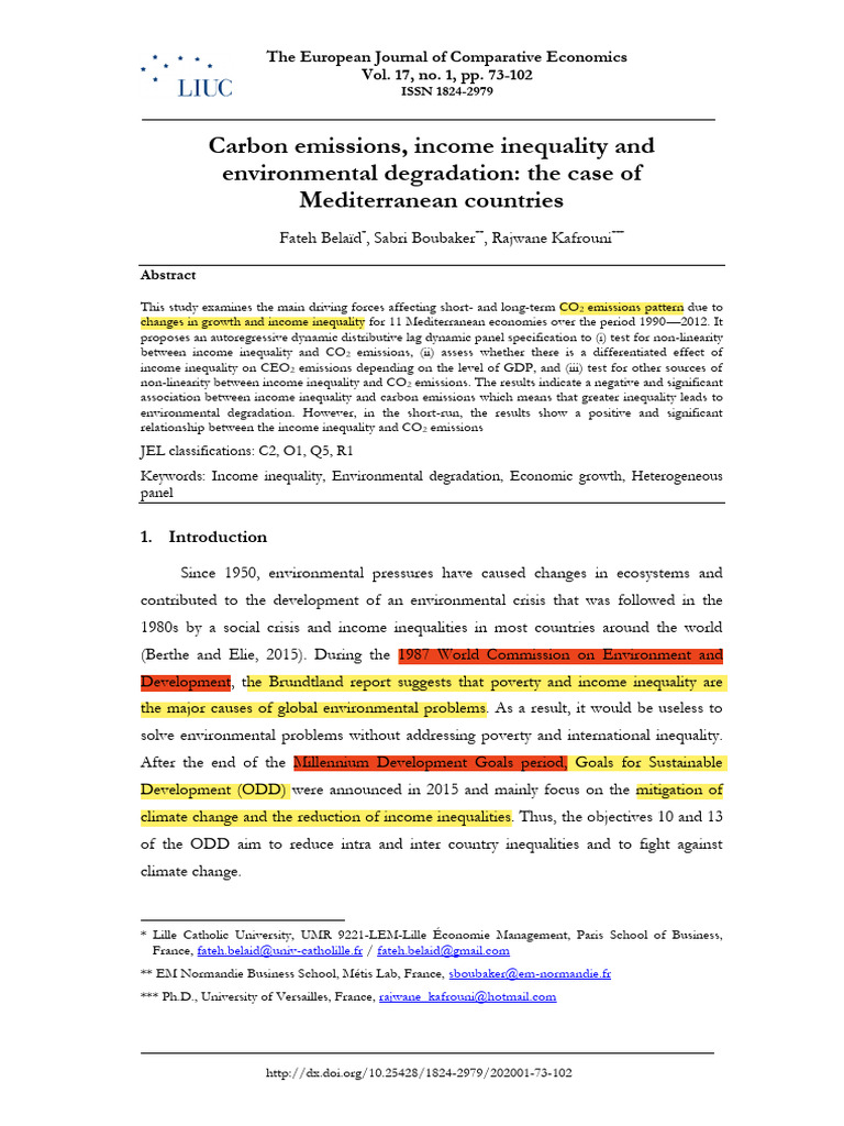 CO2 Emissions and Income Inequality in the Mediterranean | PDF | P ...