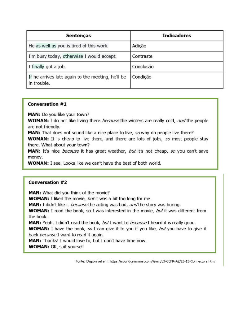 Atividades Linking Words Pet Pdf