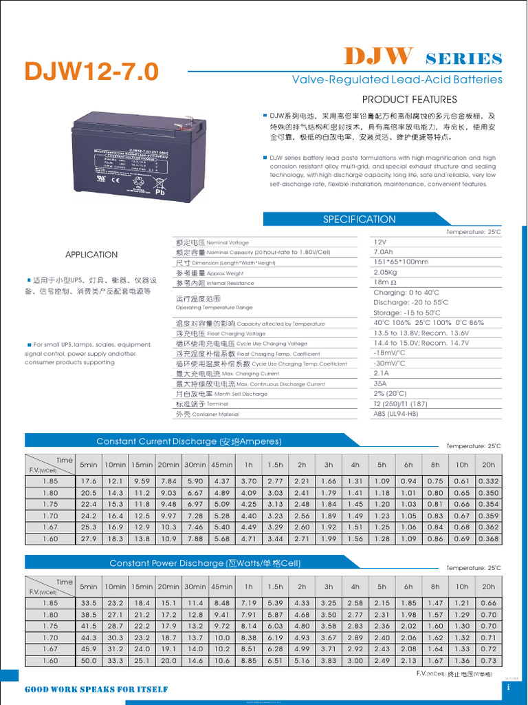 Leoch DJW12 7 0 Battery Datasheet PDF Rechargeable Battery 