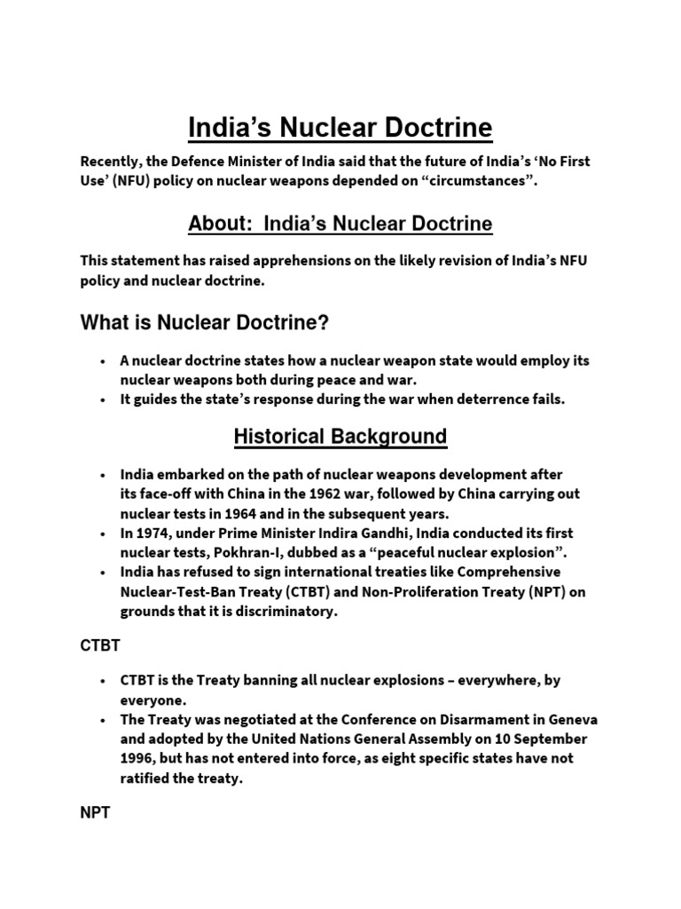 India S Nuclear Doctrine Pdf Treaty On The Non Proliferation Of