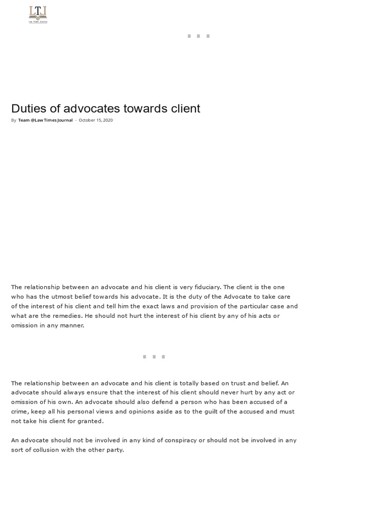 Advocate's Duties to Clients Explained | PDF | Fiduciary | Advocate