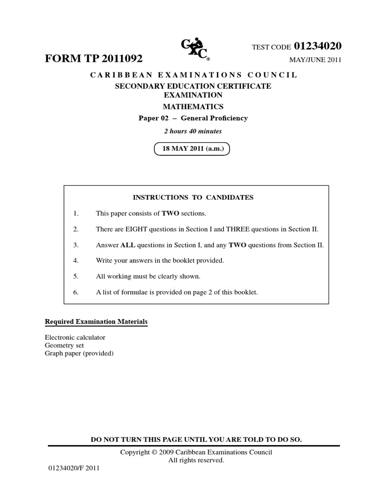 CSEC Mathematics June 2011 P2 | PDF | Trigonometry | Geometric Measurement