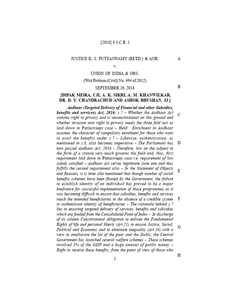 Aadhaar Act Privacy and Legality Analysis | PDF | Welfare | Biometrics