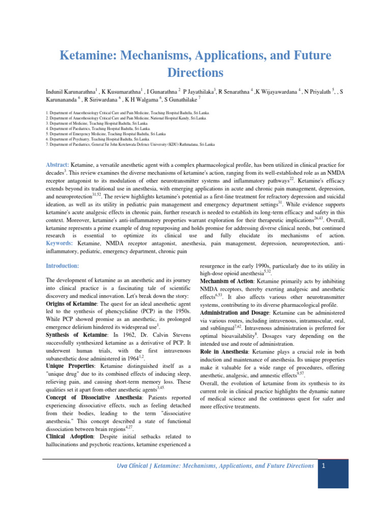 Ketamine Mechanisms Applicationsand Future Directions | PDF | Pain
