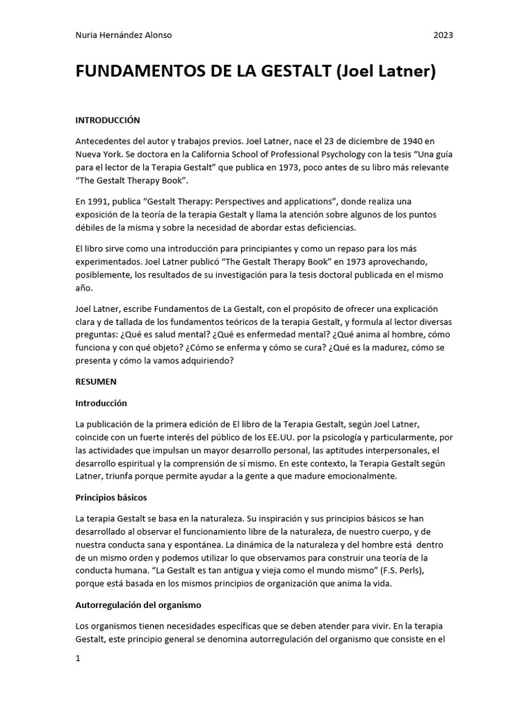 Fundamentos de la Terapia Gestalt | PDF | Terapia Gestalt | Las emociones