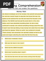 Reading Comprehension Grade 3 Money Rain