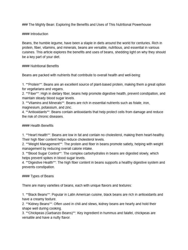 Beans | PDF | Dietary Fiber | Diet & Nutrition