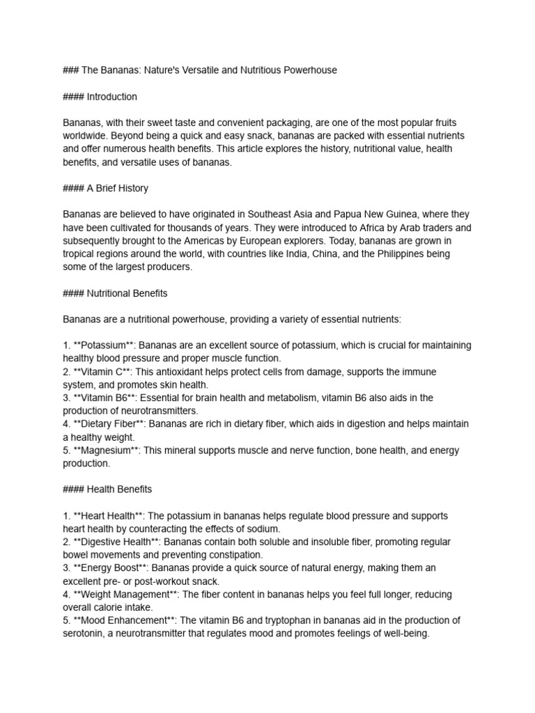 Bananas | Download Free PDF | Banana | Nutrition - Precursor Nutrients In Bananas Promote Vitamins
