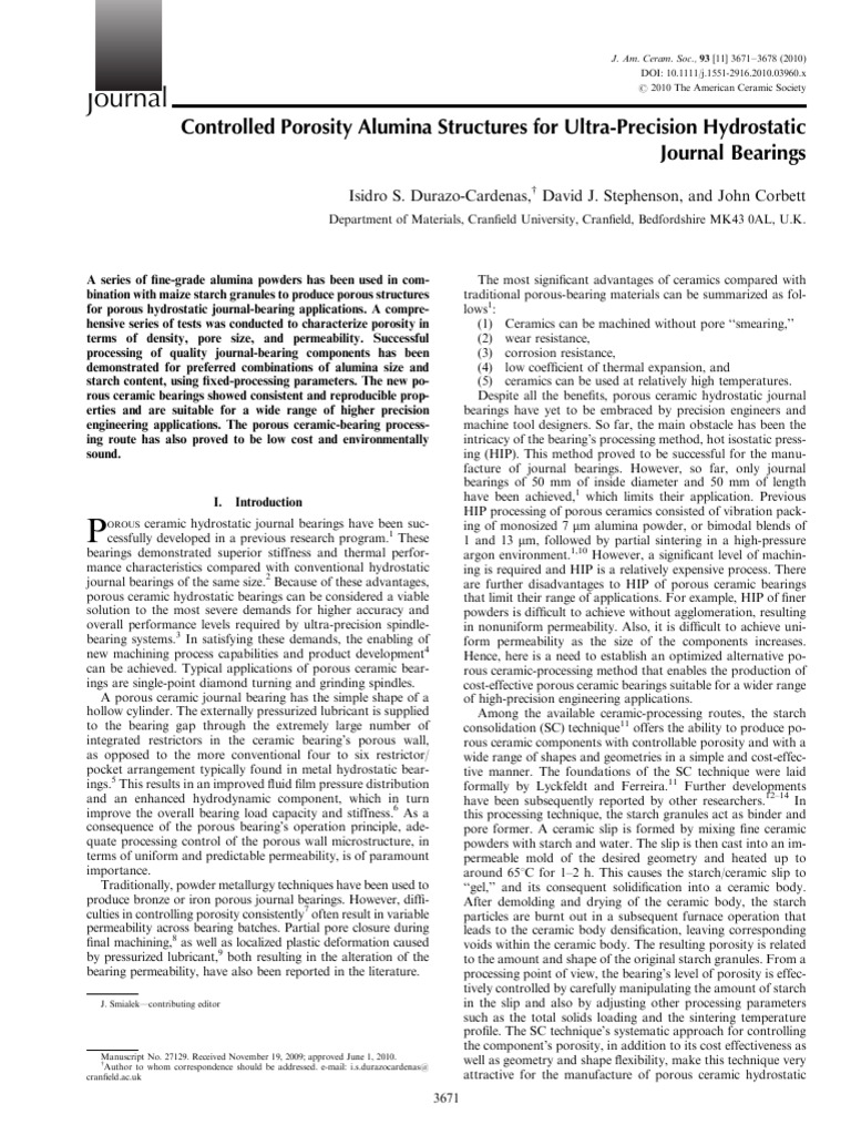 Porous Alumina Structures for Bearings | PDF | Porosity | Sintering