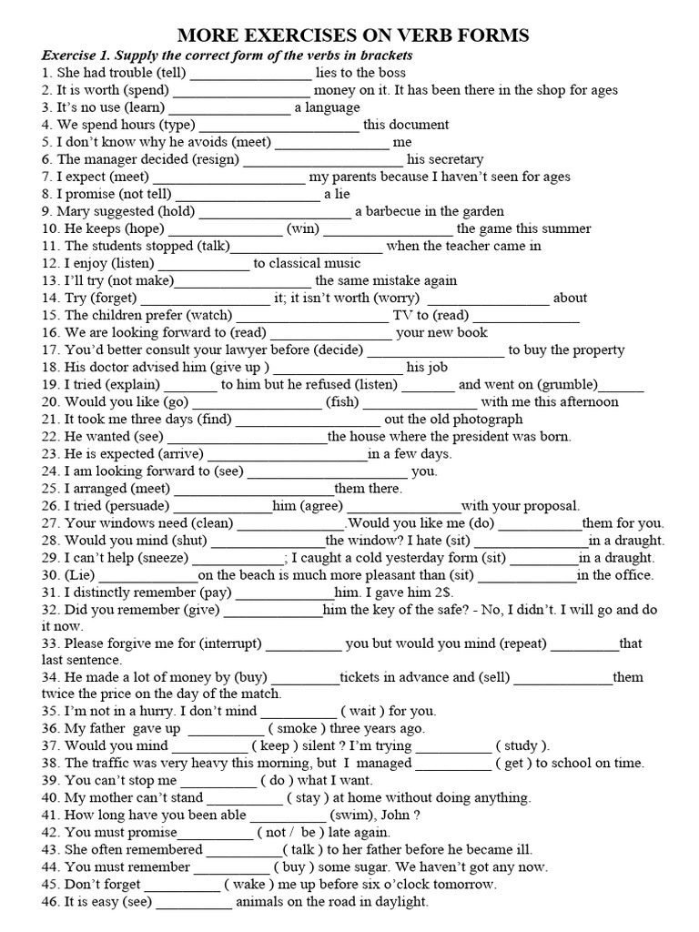 More Exercises On Verb Forms | PDF