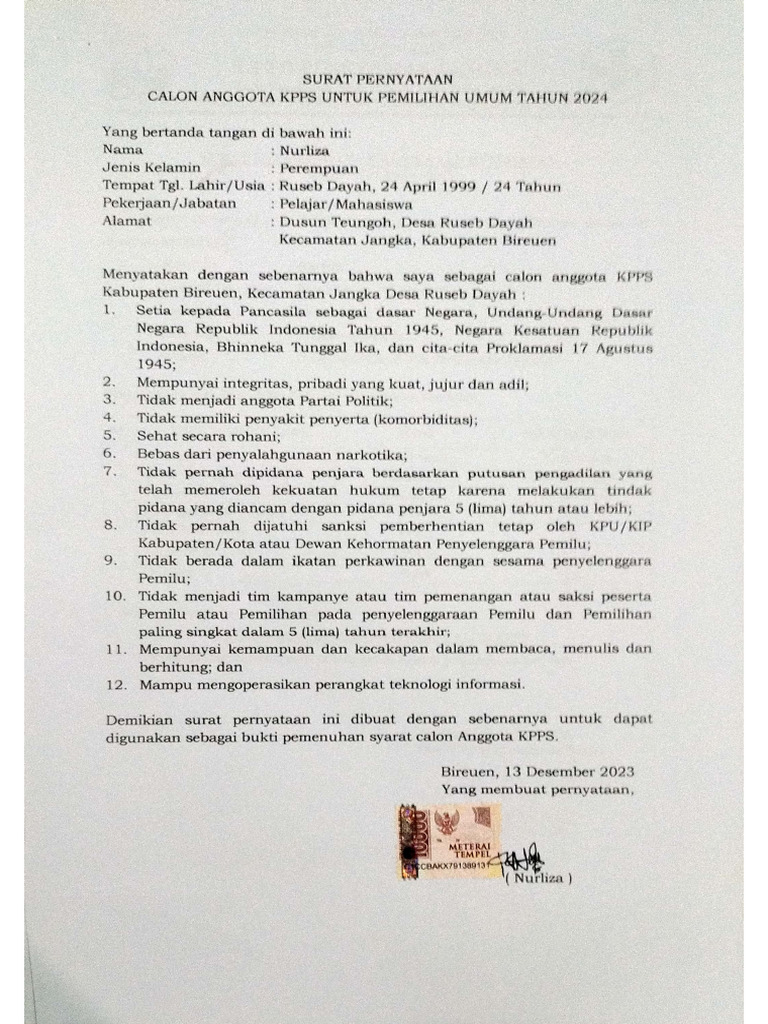 Surat Pernyataan | PDF