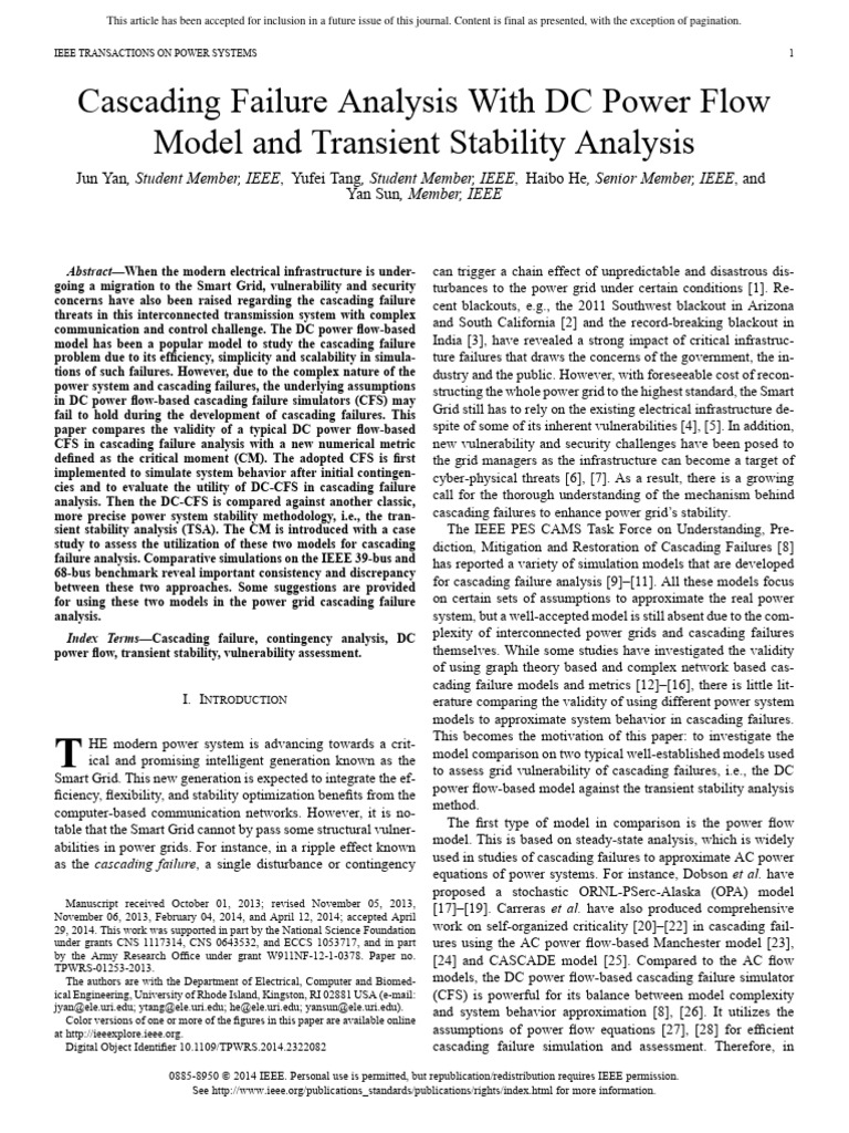 Cascading Failure Analysis in Power Systems | PDF | Electric Power ...