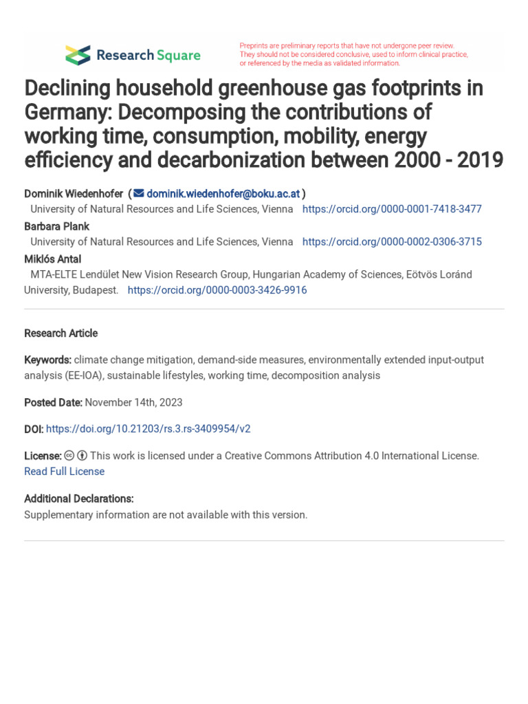 Declining Household Greenhouse Gas Footprints in G | PDF | Carbon ...