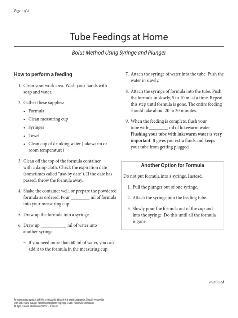 Tube Feedings at Home Download Free PDF Syringe