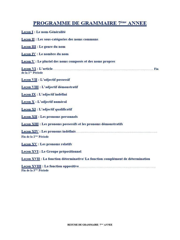 Grammaire 7ème année : Noms et pronoms | PDF | Pronom | Genre grammatical