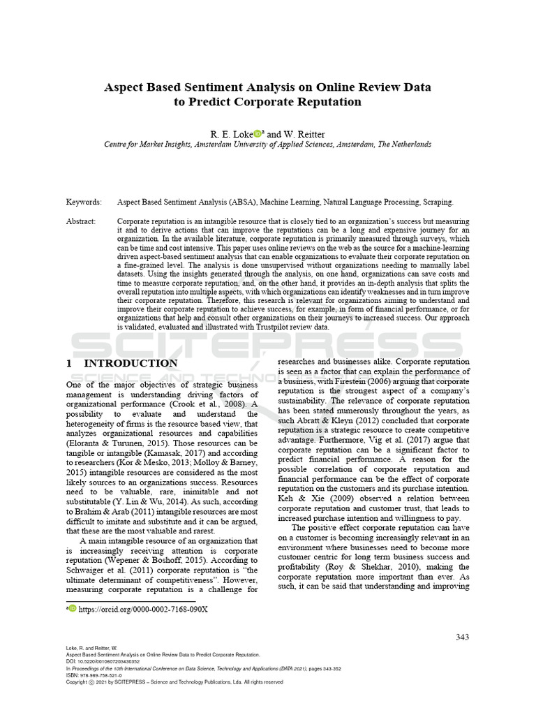 Aspect based sentiment analysis on online review data to predict