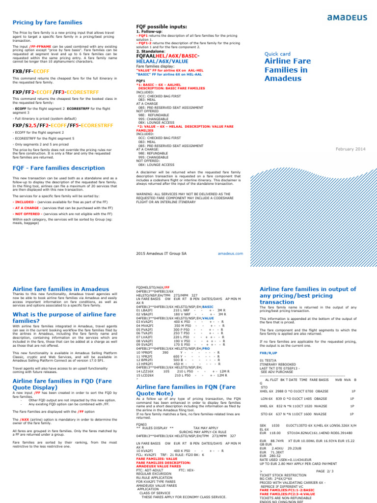 Amadeus Fare Families Pricing Guide | PDF | Airlines | Civil Aviation
