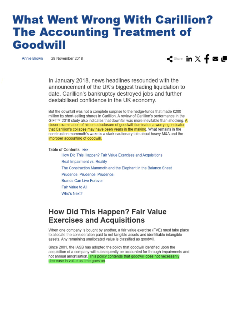 Goodwill Case Carillion | PDF | Goodwill (Accounting) | Intangible Asset