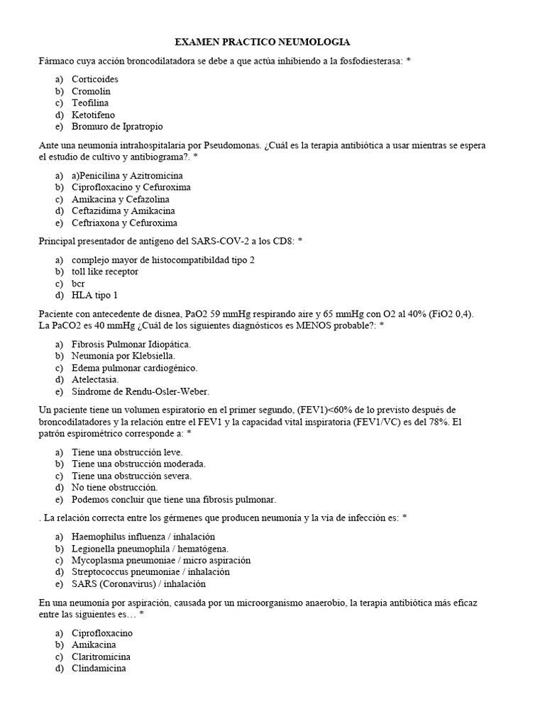Examen Práctico de Neumología y Diagnósticos | PDF | Neumonía ...