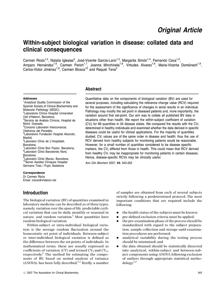 Biological Variation in Disease Analysis | PDF | Creatinine | Diseases ...