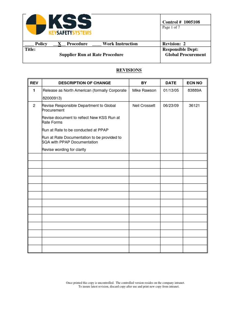Supplier Run at Rate Procedure | PDF | Packaging And Labeling | Science ...