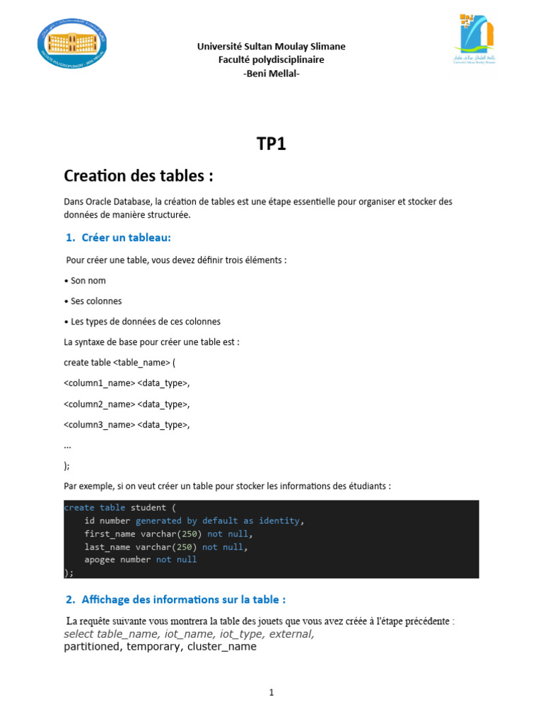 Création de tables temporaires Oracle | PDF | Bases de données ...
