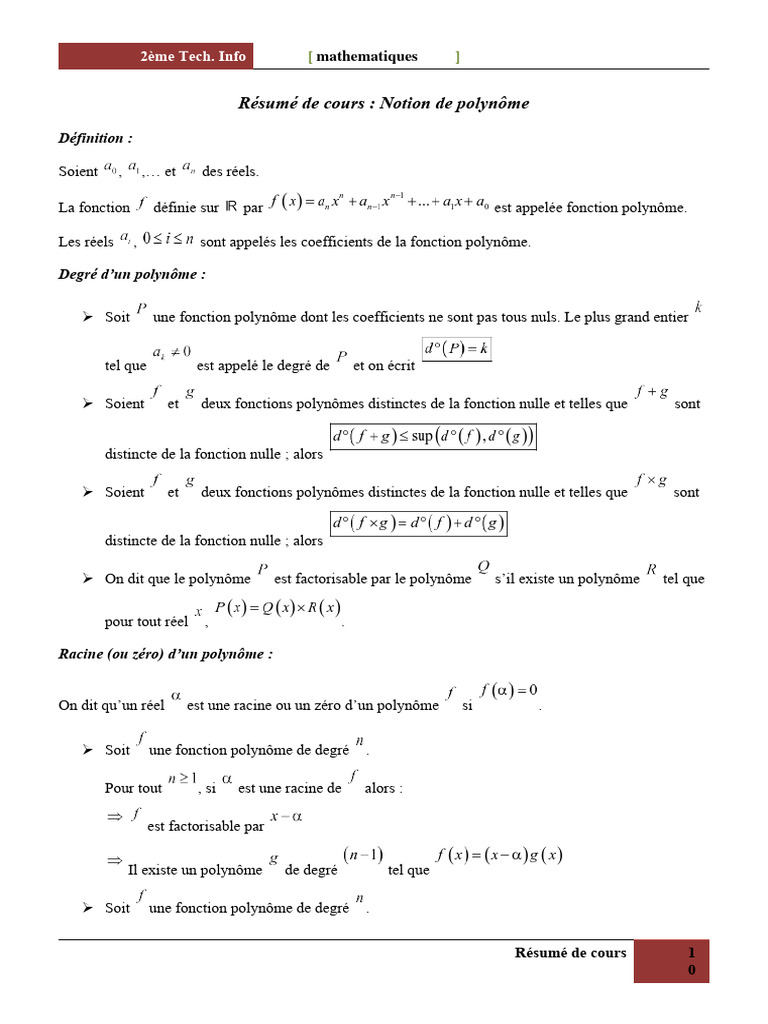 Notions de polynômes et exercices | PDF | Polynôme | Zéro d'une fonction